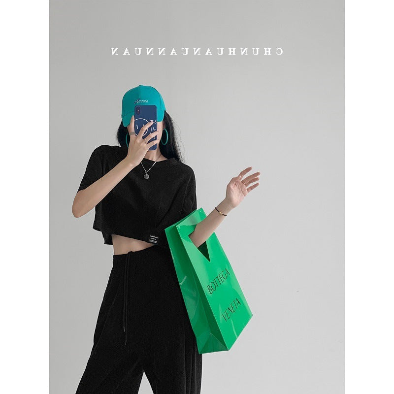 Damen cropped Freizeitoberteil mit lässigem Schnitt und elastischem Saum EB