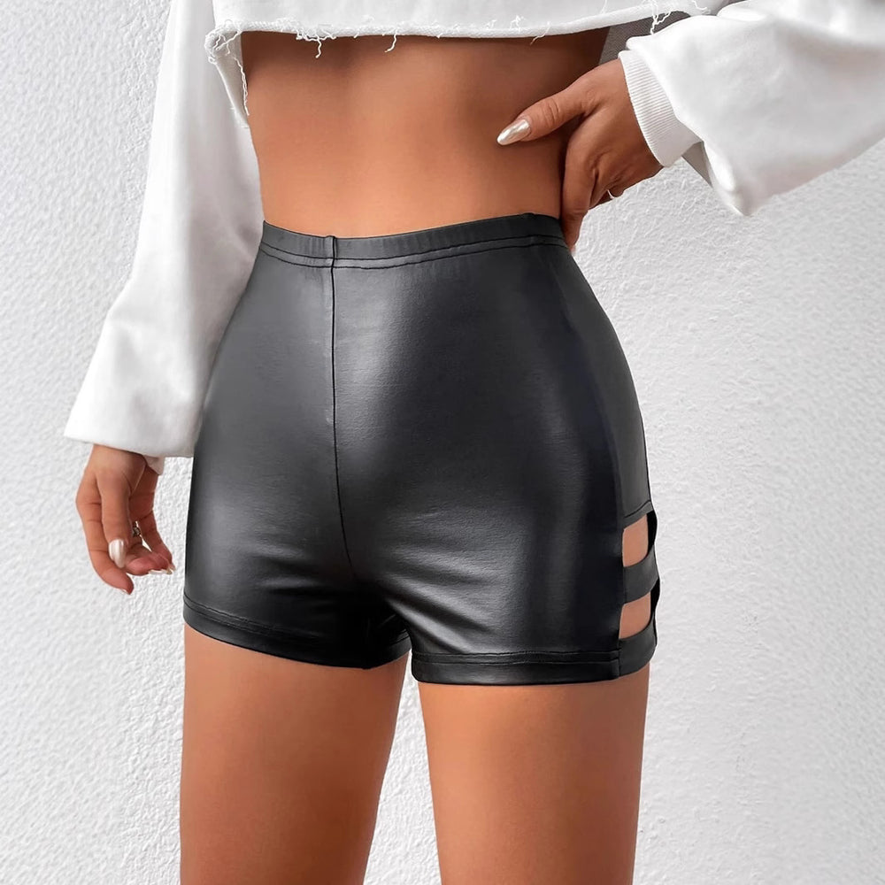 Damen Kunstleder High-Waist Shorts mit Cut-Out-Details EB
