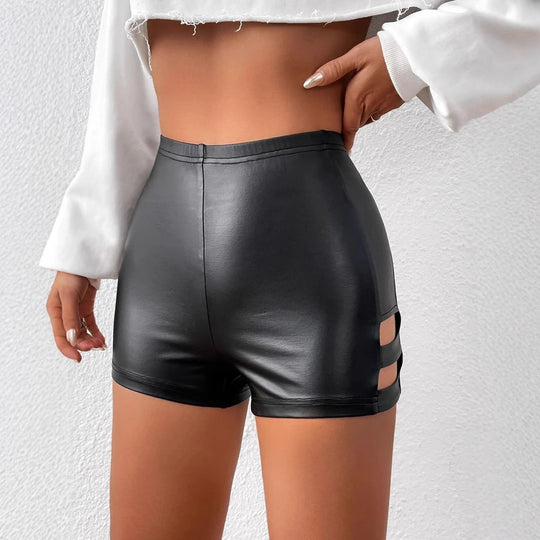 Damen Kunstleder High-Waist Shorts mit Cut-Out-Details EB