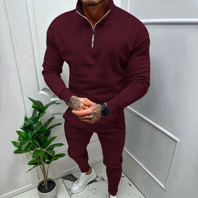 Herren nan athletisches Lounge-Set aus French Terry mit Halbzip-Stehkragen und konischer Jogginghose EB