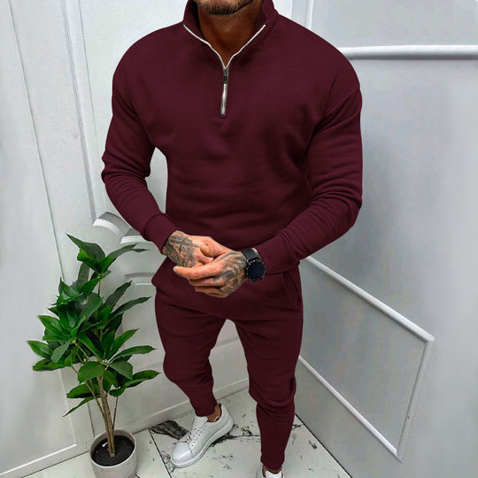 Herren nan athletisches Lounge-Set aus French Terry mit Halbzip-Stehkragen und konischer Jogginghose EB