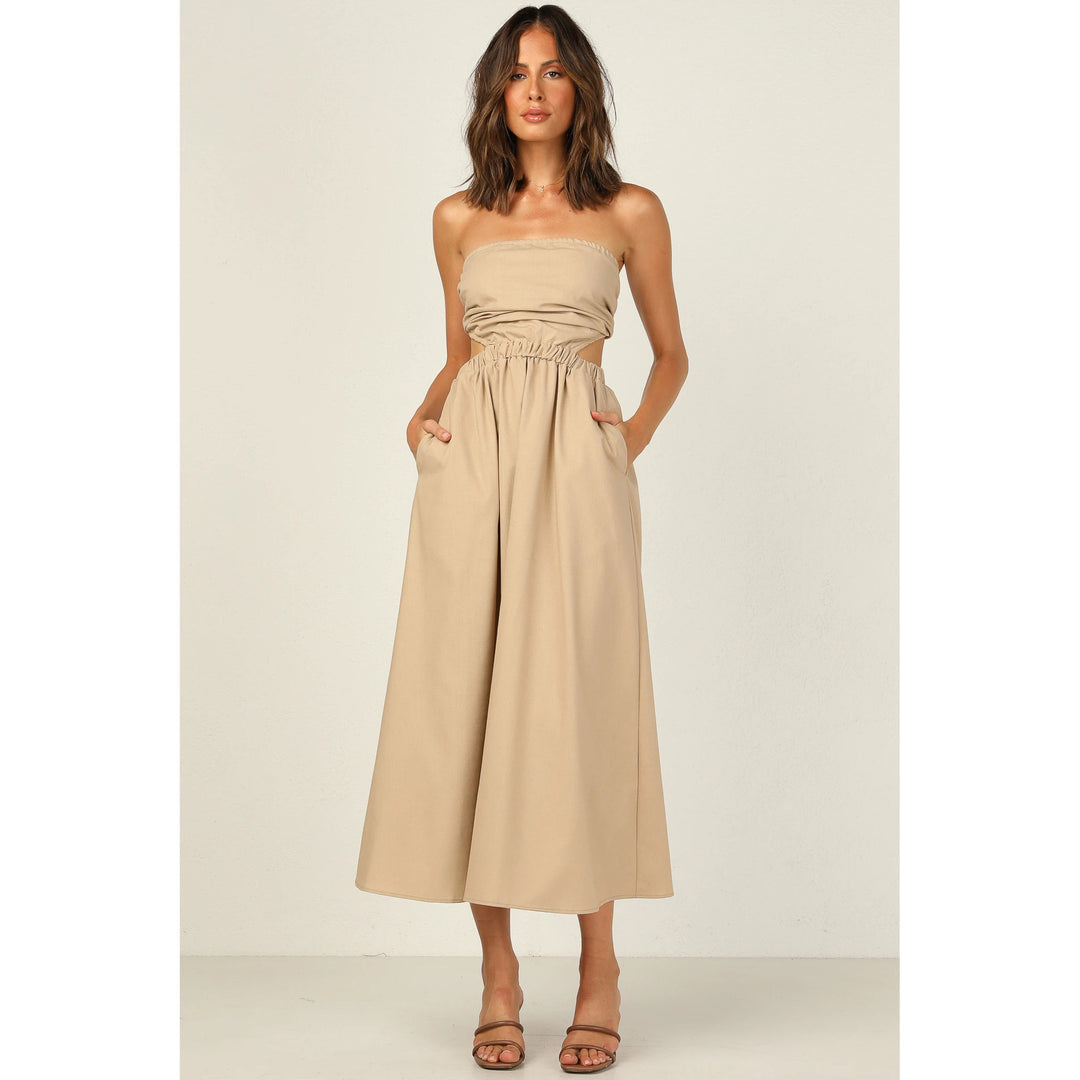 Damen Strapless Maxikleid mit seitlichem Cut-Out und praktischem Taschen-Design EB