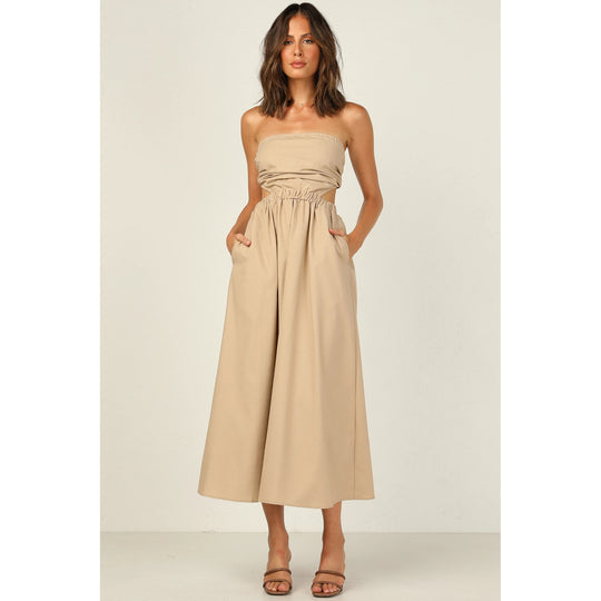 Damen Strapless Maxikleid mit seitlichem Cut-Out und praktischem Taschen-Design EB