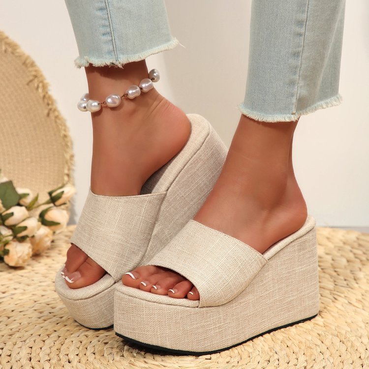 Damen Plateau-Sandalen mit transparentem Riemen und rutschfester Sohle EB