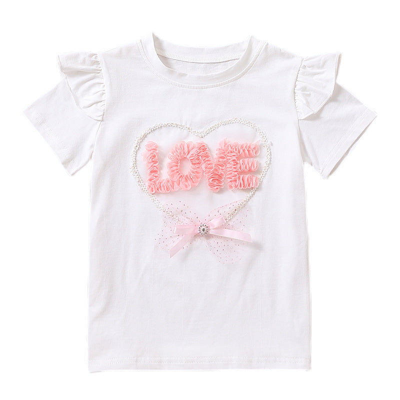 Mädchen T-Shirt mit Rüschendetails und Herzen-Applikation EB