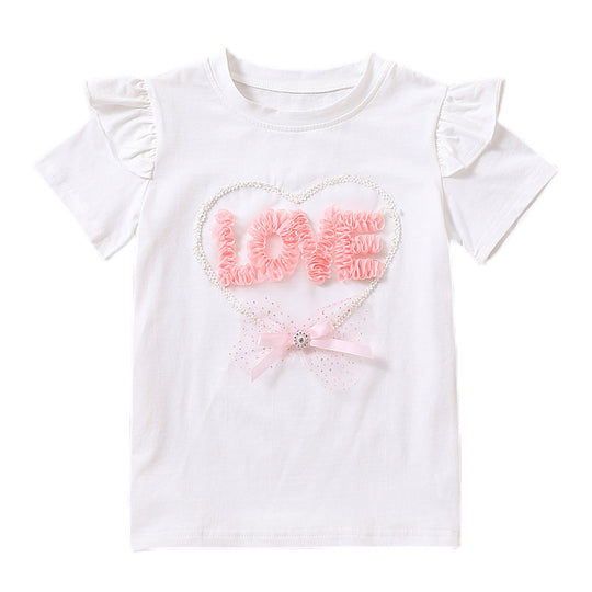 Mädchen T-Shirt mit Rüschendetails und Herzen-Applikation EB