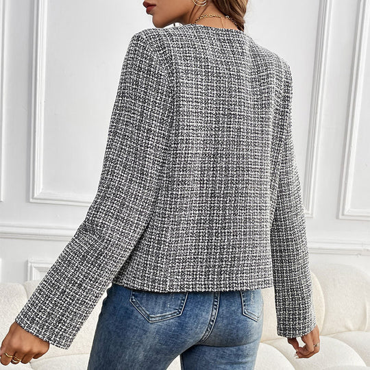Damen Elegante Tweedjacke mit doppelter Knopfleiste und strukturiertem Gewebe EB