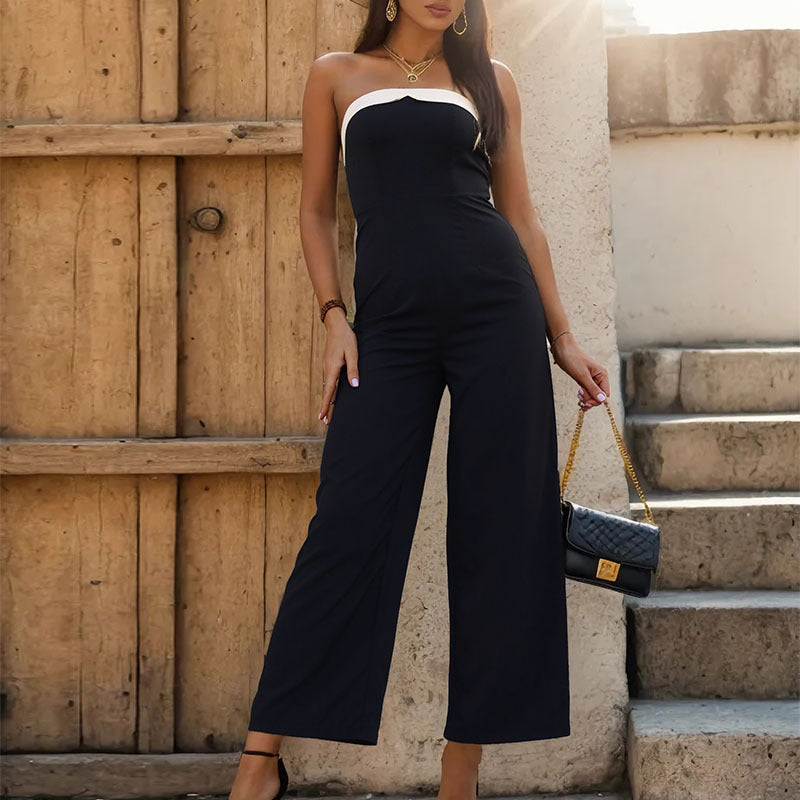 Damen Eleganter Jumpsuit im taillierten Design mit schulterfreiem Schnitt EB