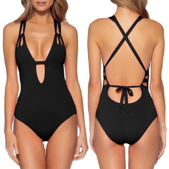 Damen Cut-Out Badeanzug mit modischen Kreuzträgern EB