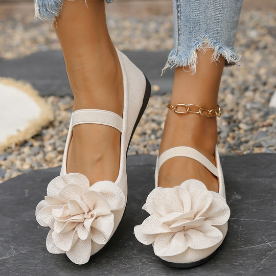 Damen Ballerinas mit floralem 3D-Blüten-Design und elastischem Riemen EB