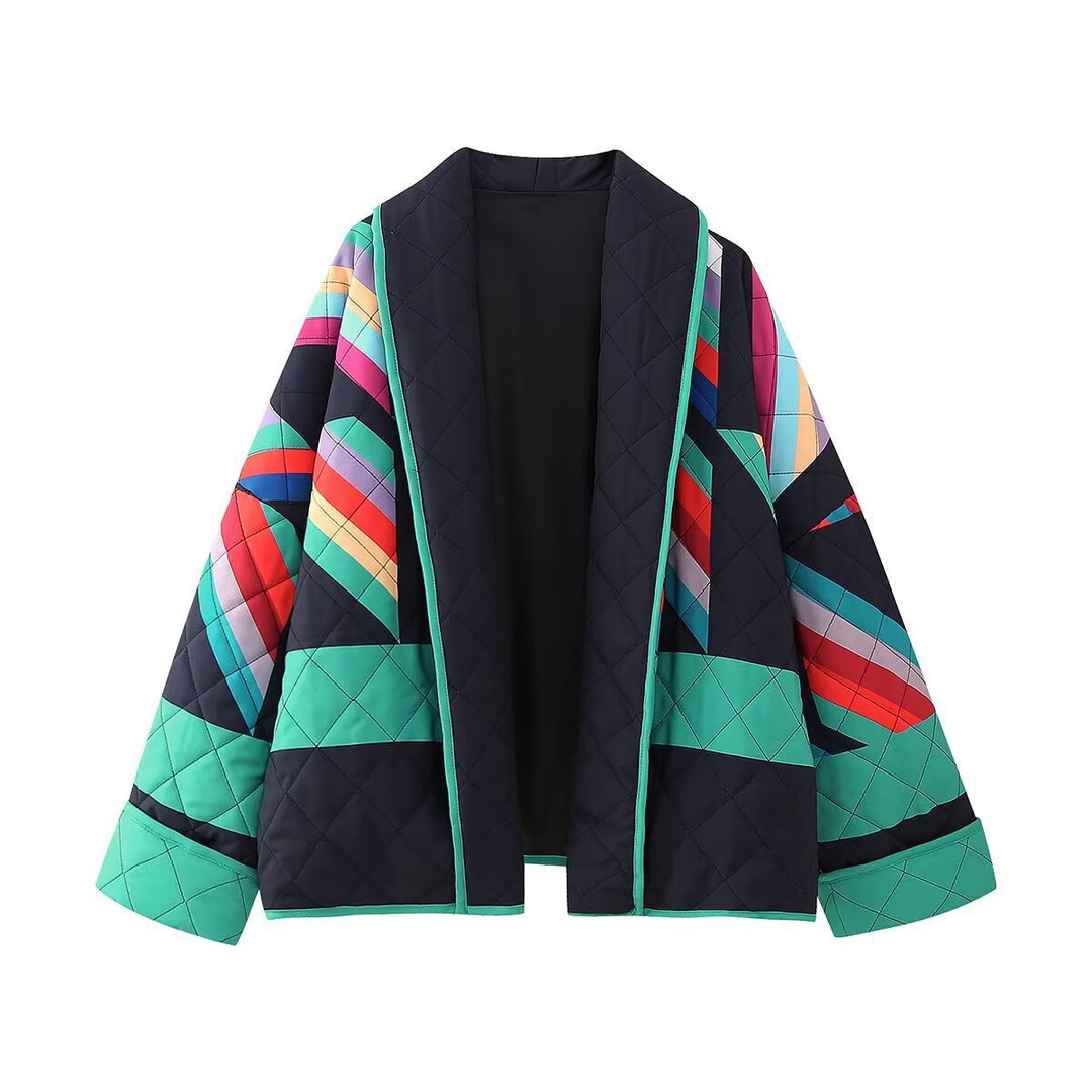 Damen gestreifte Steppjacke mit weitem Schnitt und stylischem Farbspiel EB