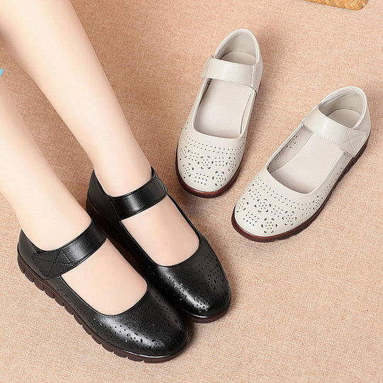 Damen Komfortable Ballerinas mit verziertem Riemen und atmungsaktivem Obermaterial EB