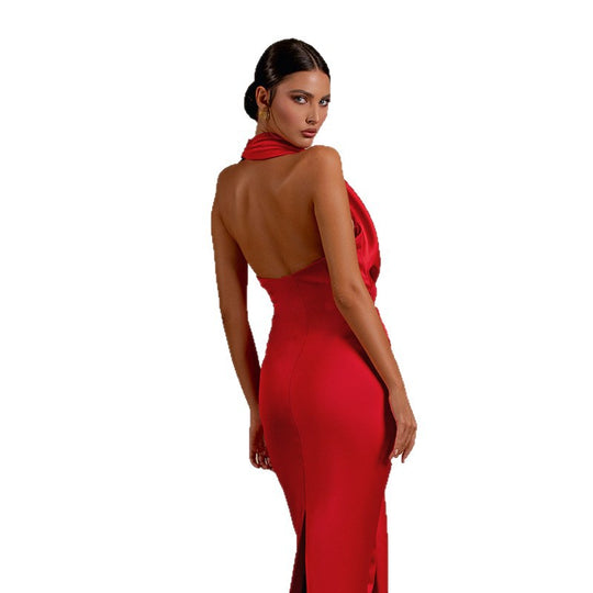 Damen Elegantes Wickel-Maxikleid mit tiefem V-Ausschnitt und figurbetonter Silhouette EB