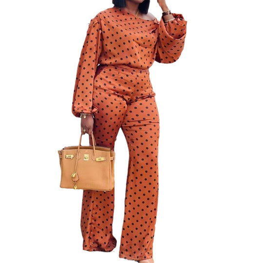 Damen Elegantes Zweiteiliges Set mit Punkten und weitem Bein EB