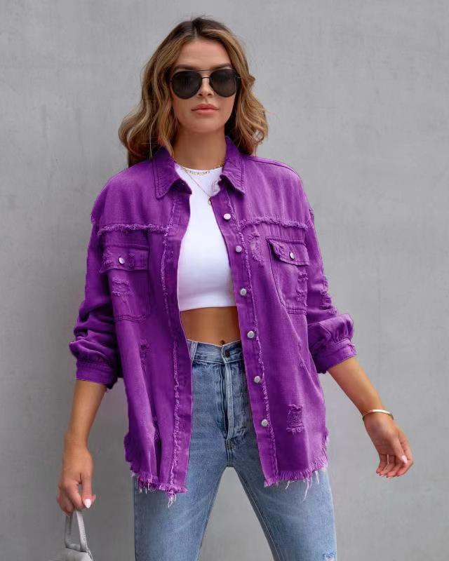 Damen nan oversized Jeanshemdjacke mit ausgefranstem Saum und distressed Details EB