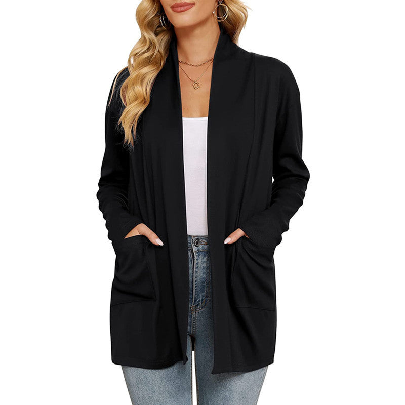 Damen lässiger Longcardigan mit Taschen EB