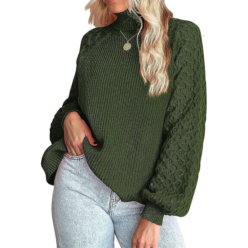 Damen Strickpullover mit rollkragen und strukturierten Ärmeln EB