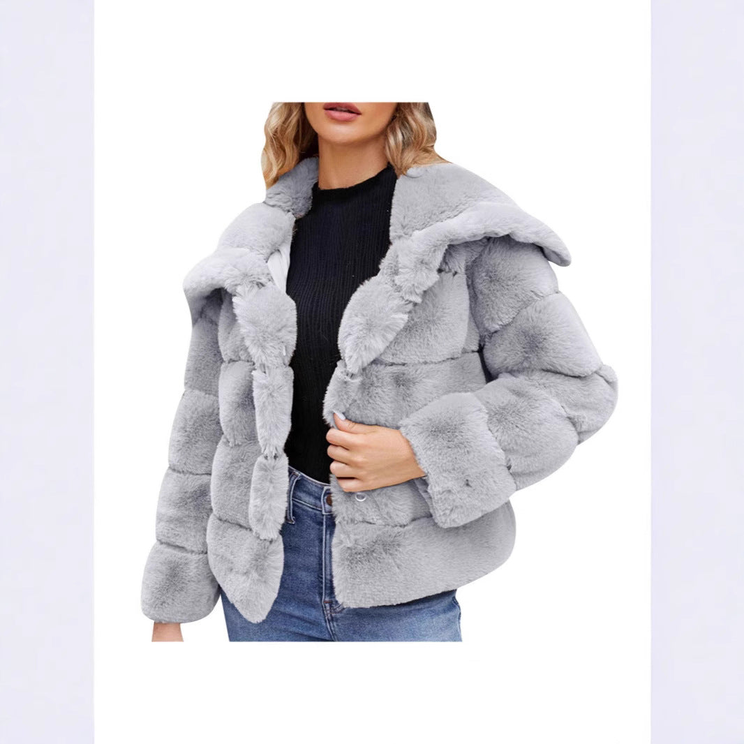 Damen Modische Kapuzenjacke aus künstlichem Pelz mit strukturiertem Design EB