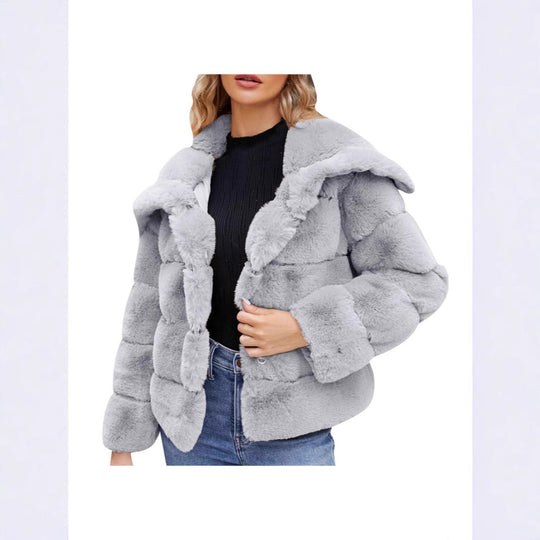 Damen Modische Kapuzenjacke aus künstlichem Pelz mit strukturiertem Design EB