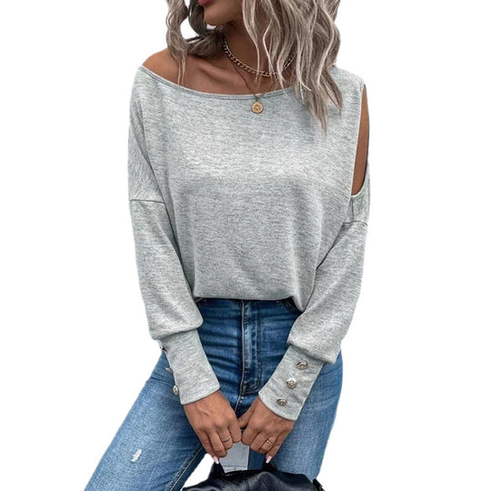 Damen Off-Shoulder Oberteil mit Knopfdetails EB