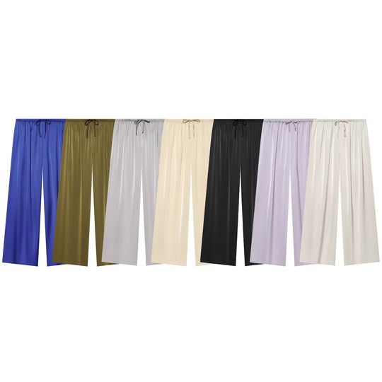 Damen nan luftig-weite Palazzo-Hose mit elastischem Bund und Kordelzug EB