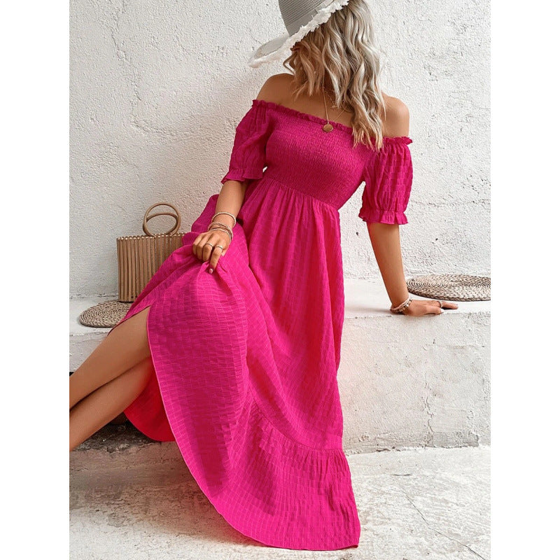 Damen Off-Shoulder Maxikleid mit voluminösen Ärmeln und fließendem Schnitt EB