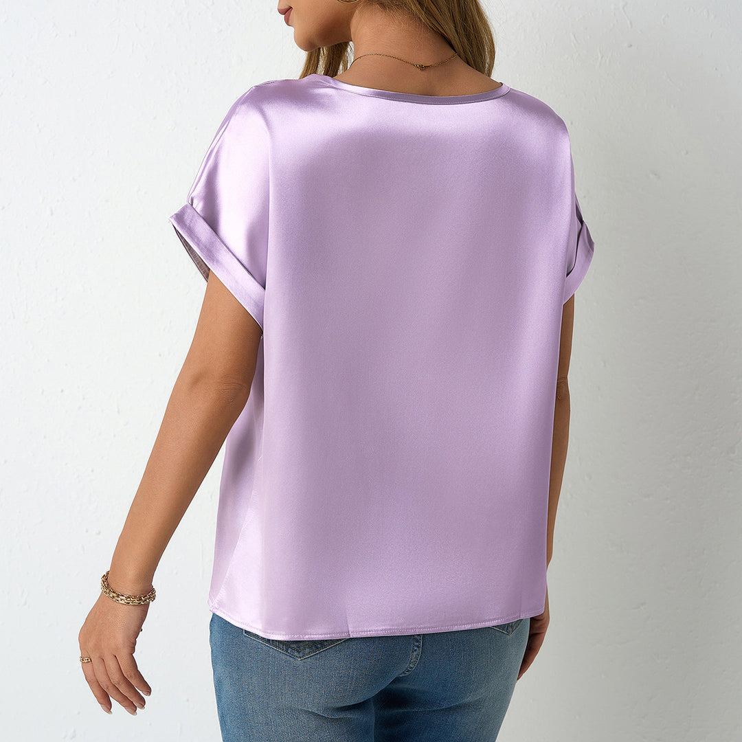 Damen Satin-Oberteil mit umgeschlagenen Ärmeln EB