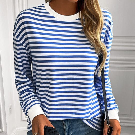 Damen gestreifter Langarm-Pullover mit lässigem Schnitt EB