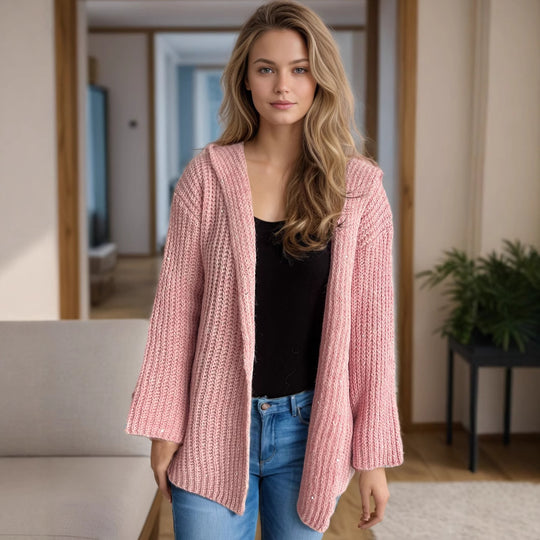 Damen lässige Strickjacke mit offenen Fronten und voluminösen Ärmeln EB
