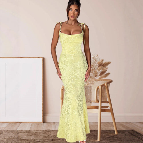 Damen Elegantes Maxikleid mit verführerischen Spaghettiträgern EB