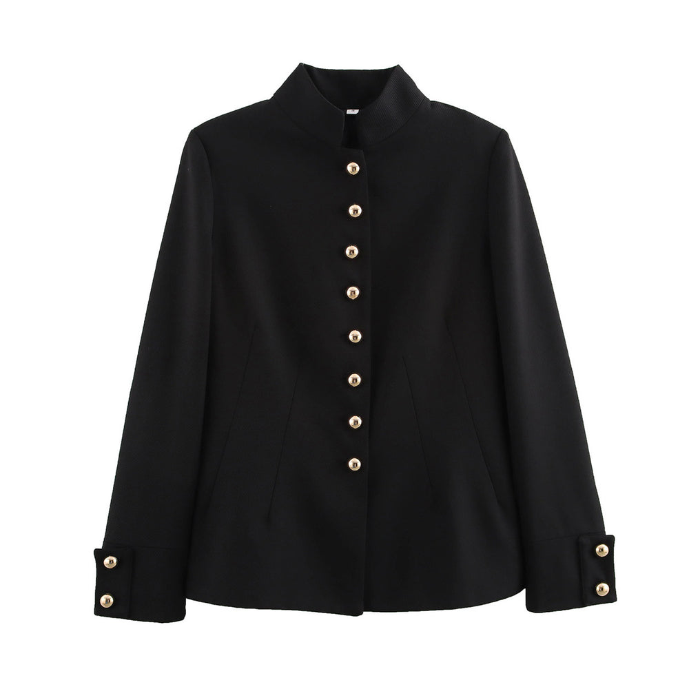 Damen elegante Steppjacke mit hochgeschlossenem Kragen und goldenen Knöpfen EB