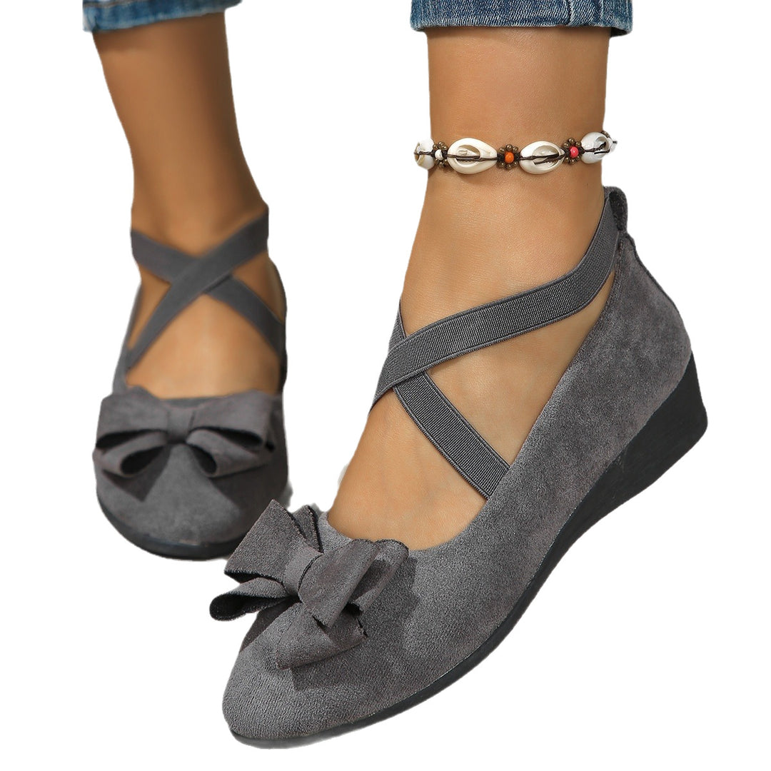 Damen Wedgesandalen mit dekorativem Schleifen-Detail und elastischen Kreuzriemen EB