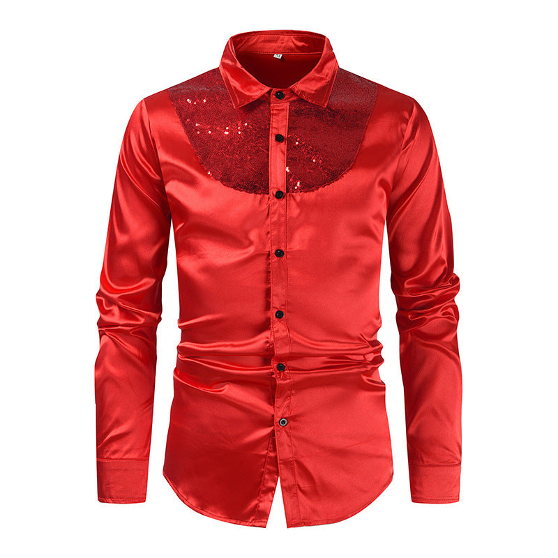 Herren elegantes Satinhemd mit Pailletteneinsatz EB