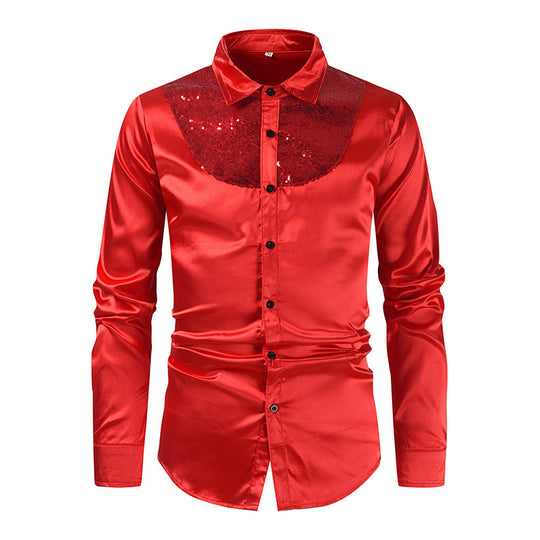 Herren elegantes Satinhemd mit Pailletteneinsatz EB