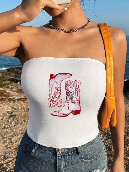 Damen Bandeau-Top mit auffälligem Statement-Aufdruck EB