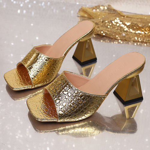 Damen Modische Klapp-Heels mit strukturiertem Blockabsatz EB