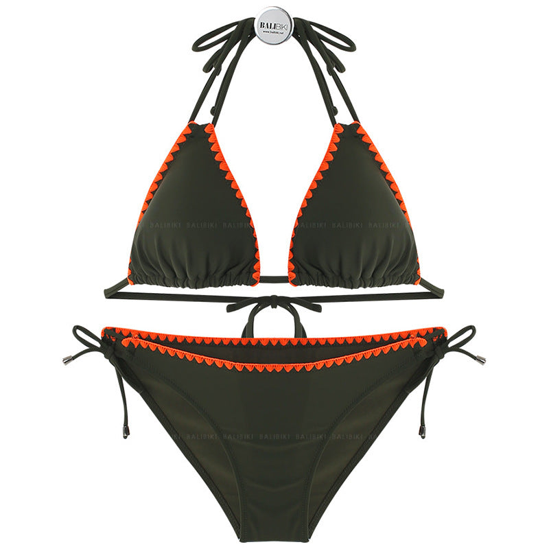 Damen Triangel-Bikini-Set mit verstellbaren Trägern und zartem Rüschendetail EB