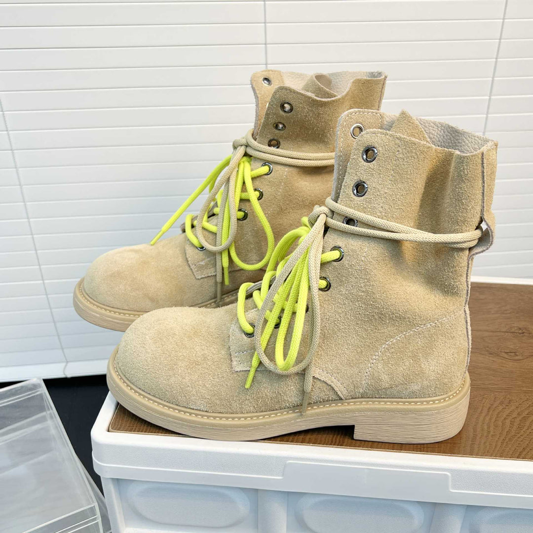 Damen modische Wildleder-Boots mit neonfarbenen Schnürsenkeln und robustem Profil EB