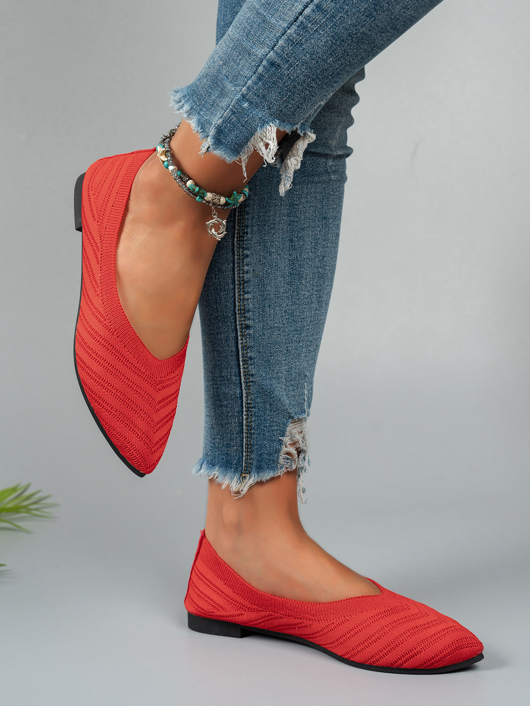 Damen Ballerinas aus atmungsaktivem Strickmaterial mit elegantem Schnitt EB