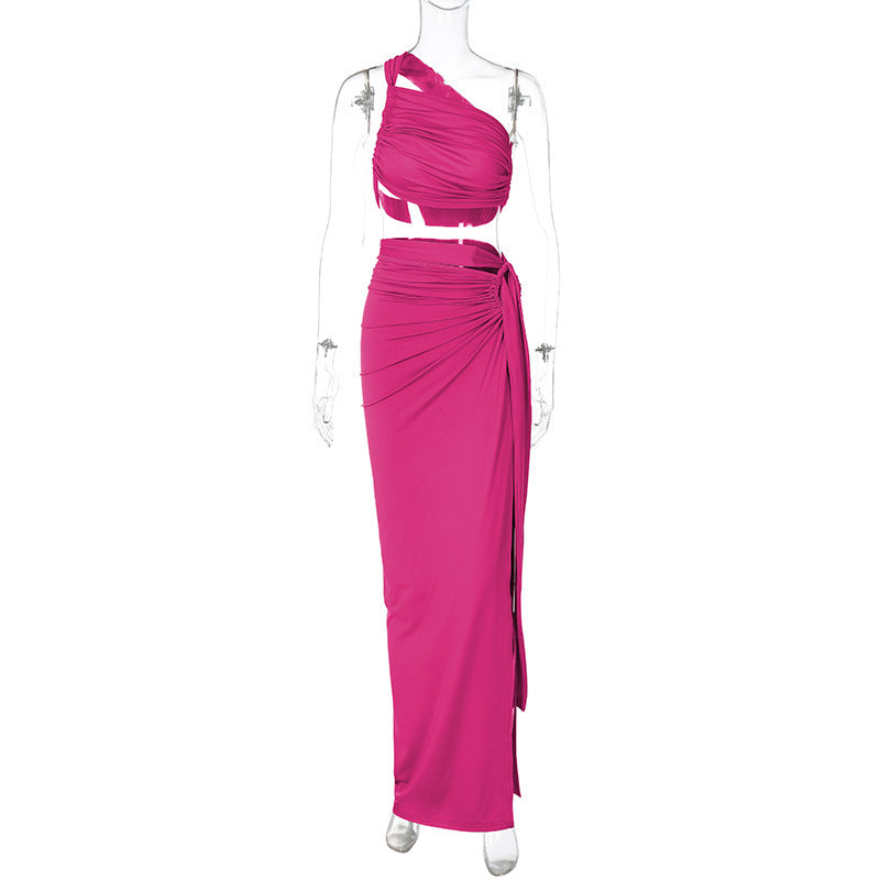 Damen Elegantes Wickelkleid mit einseitigem Schulterdesign EB
