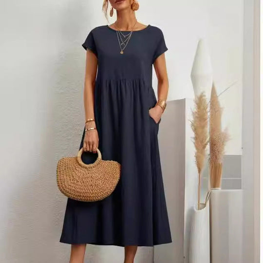 Damen Midikleid mit Lässigem Schnitt und Seitlichen Taschen EB