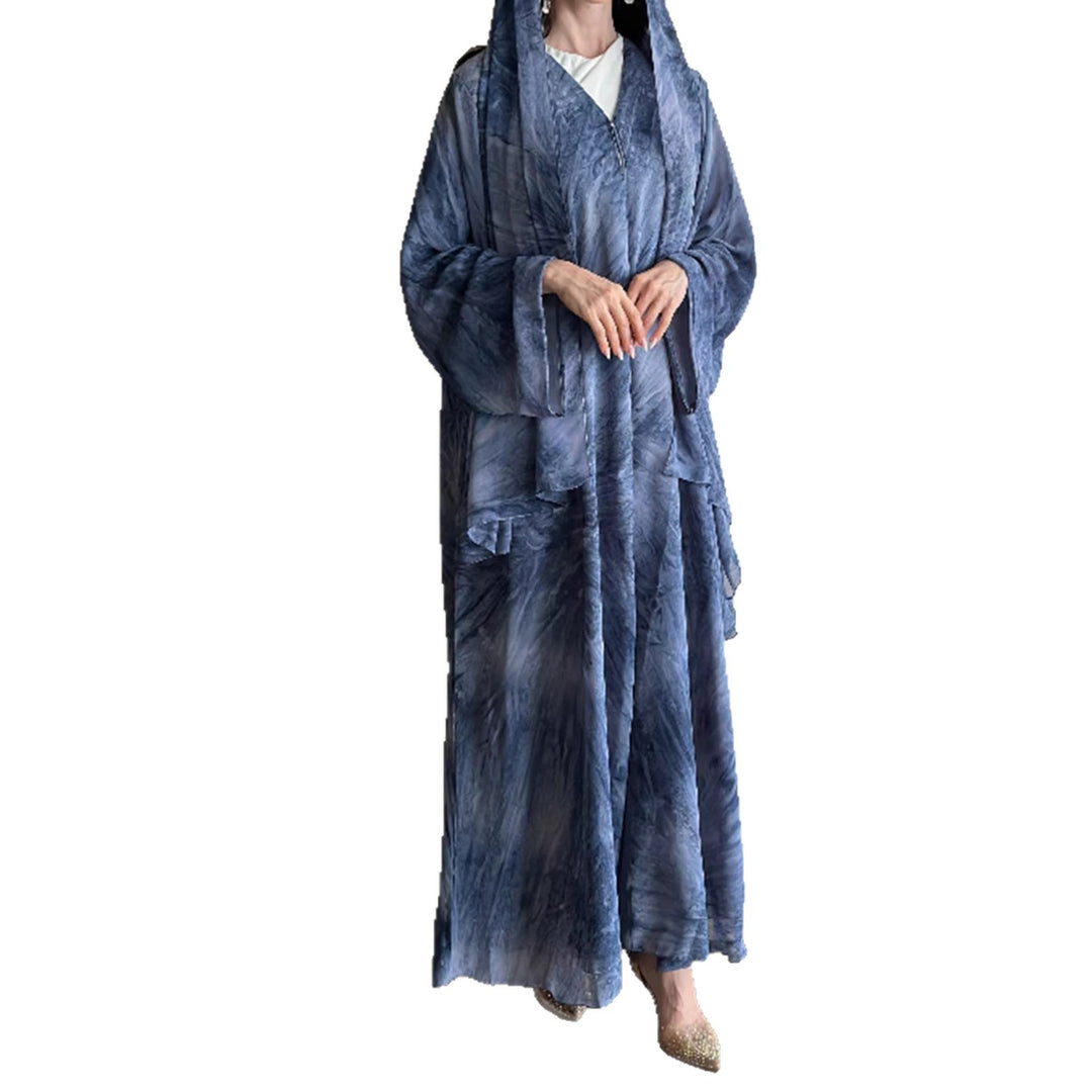 Damen nan langes fließendes Kapuzenkaftan Kleid mit weitem Arm und mehrlagigem Chiffon EB