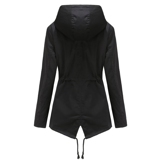 Damen nan wasserabweisender Parka mit taillenkordel und asymmetrischem Saum EB
