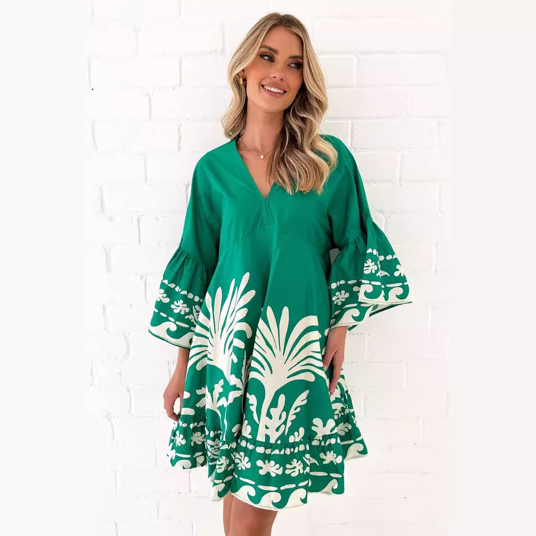 Damen Freizeitkleid mit voluminösen Ärmeln und floralem Druck EB