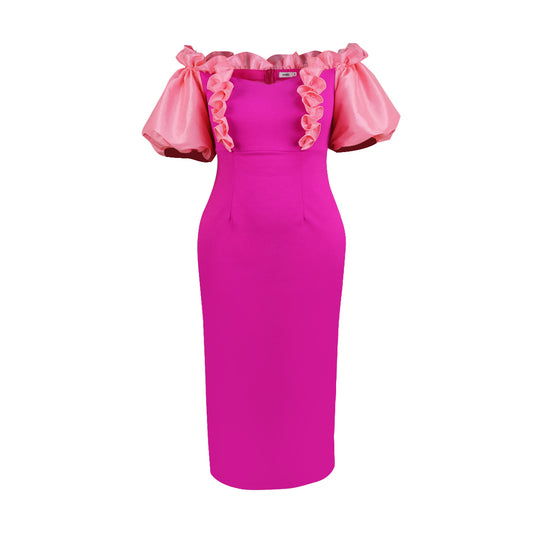 Damen Langkleid mit voluminösen Rüschensäumen EB