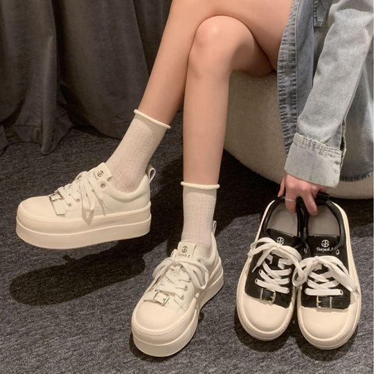 Damen modische Plattform-Sneaker mit elastischem Schnürsystem und robustem Sohlenprofil EB