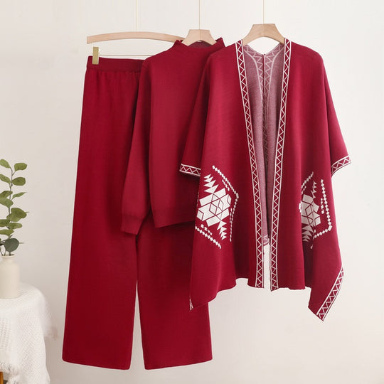 Damen Strick-Loungewear-Set mit außergewöhnlichem Poncho-Stil EB