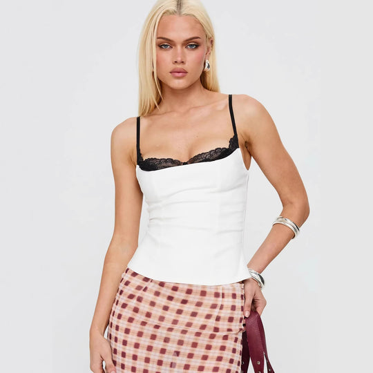 Damen Polka Dots Bustier-Top mit Spitzenakzenten EB