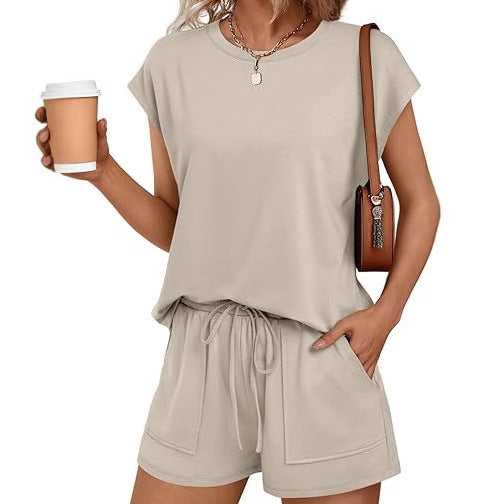 Damen bequemes Lounge-Set mit elastischem Bund und Taschen EB