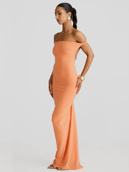 Damen Figurumspielendes Maxikleid mit schulterfreiem Design und raffinierten Trägerdetails EB